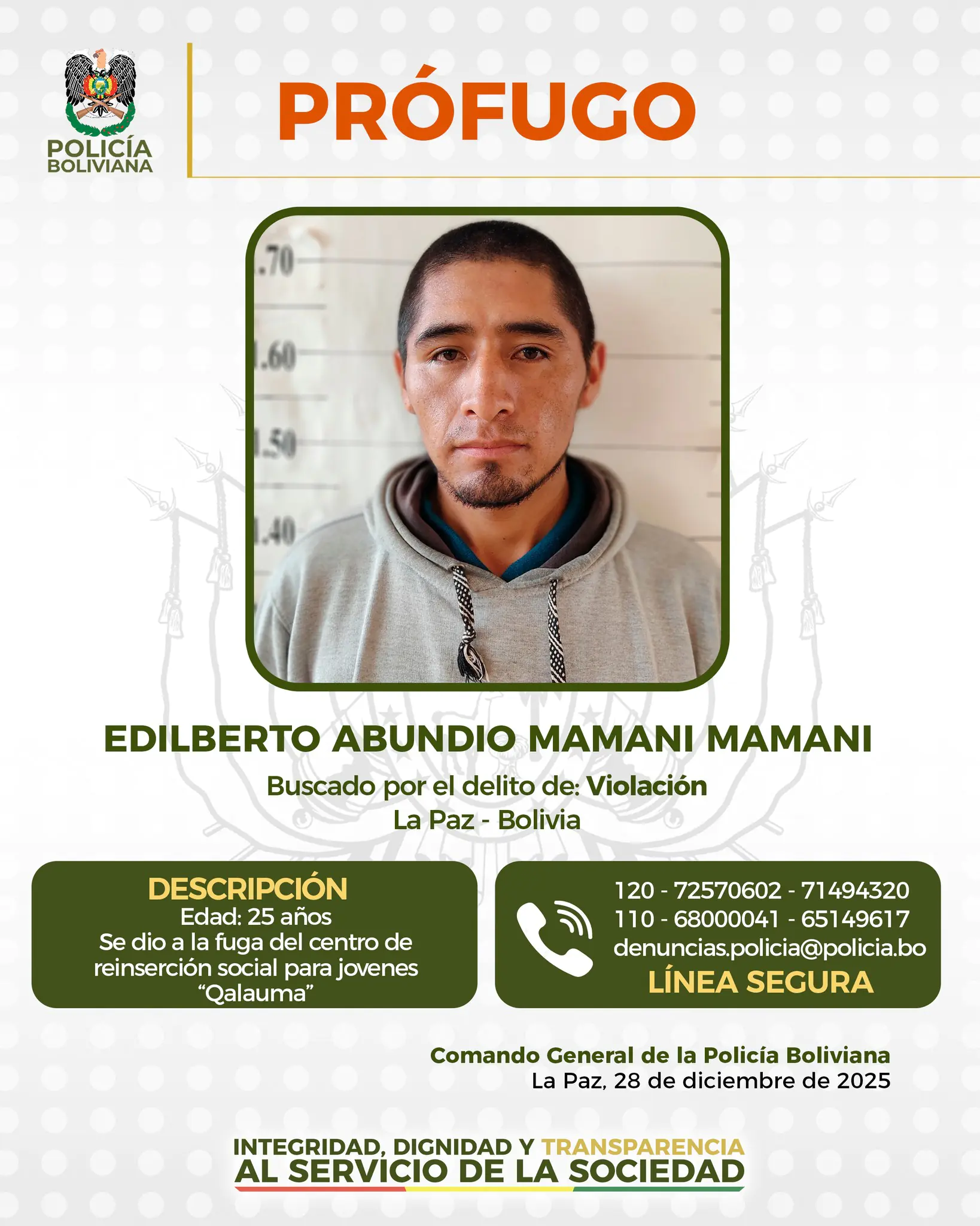 Reportan la fuga de un recluso del centro juvenil Qalauma en Viacha
