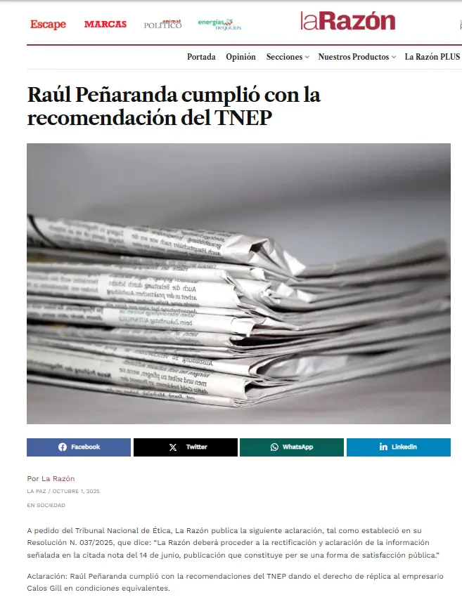 La Razón desmiente a Brújula Digital