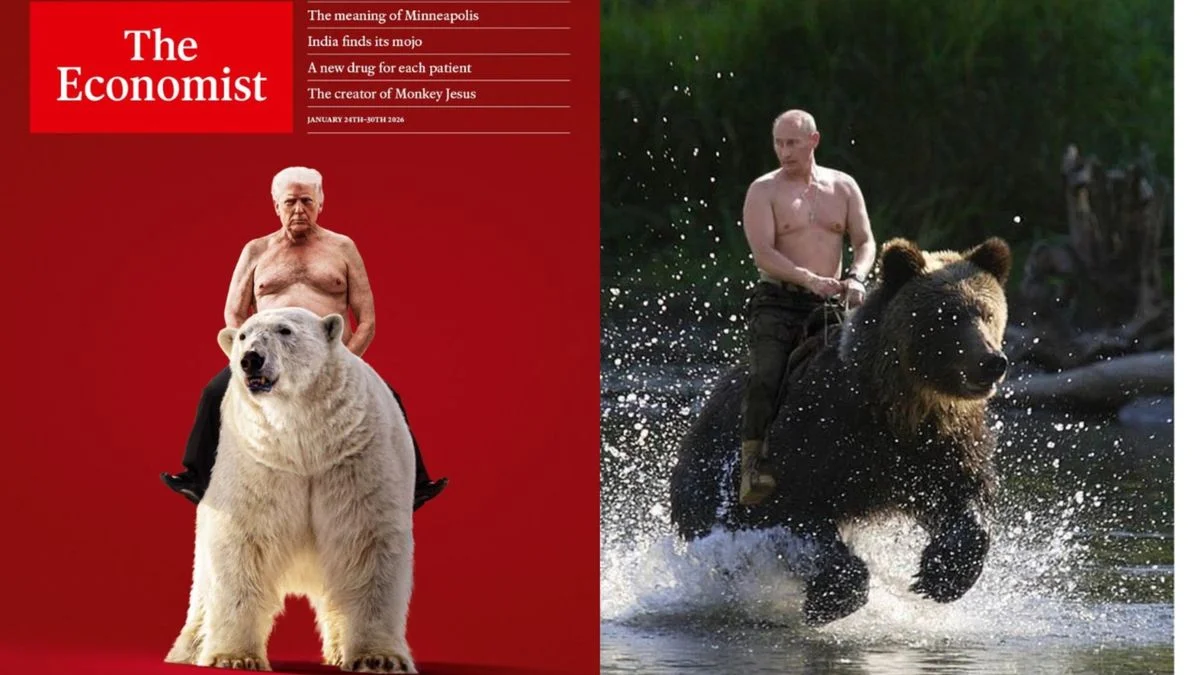 Portada de The Economist muestra a Trump montando un oso polar, emulando el famoso meme de Putin
