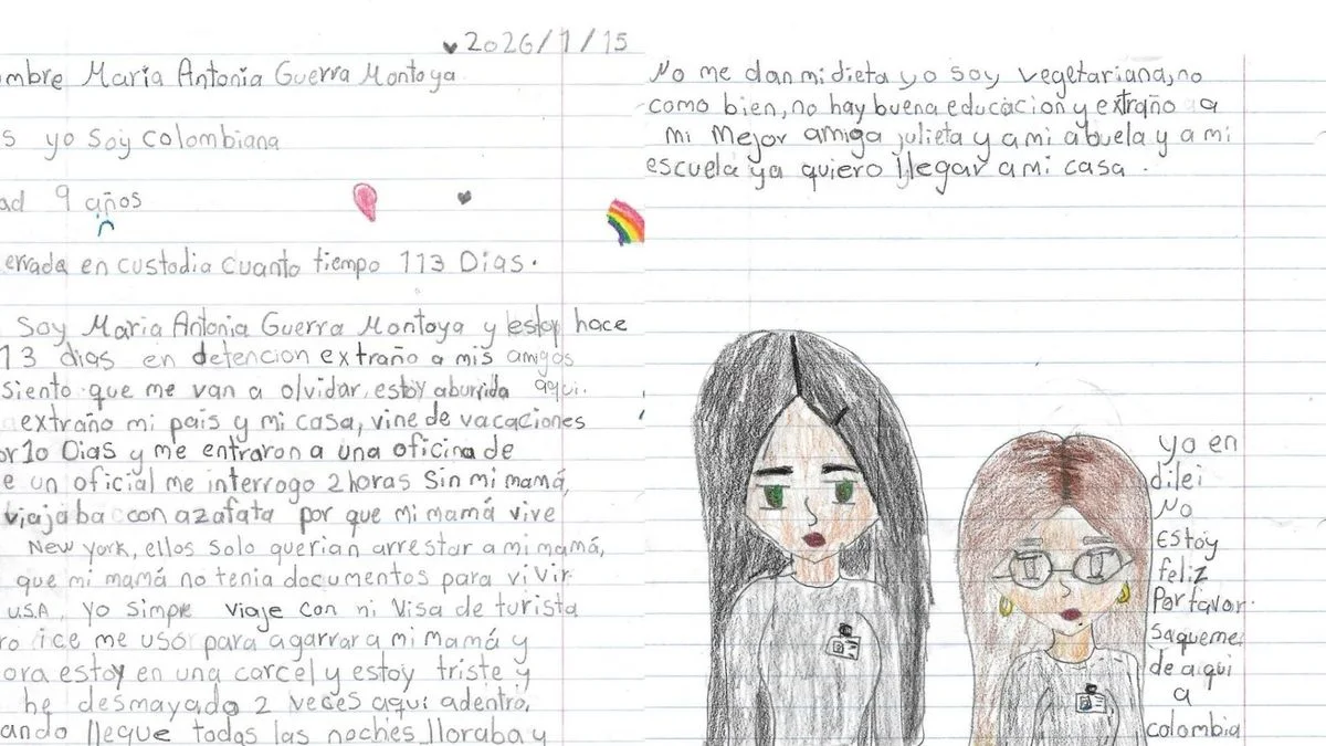 La conmovedora carta de una niña colombiana de 9 años que lleva detenida 113 días por el ICE en Texas