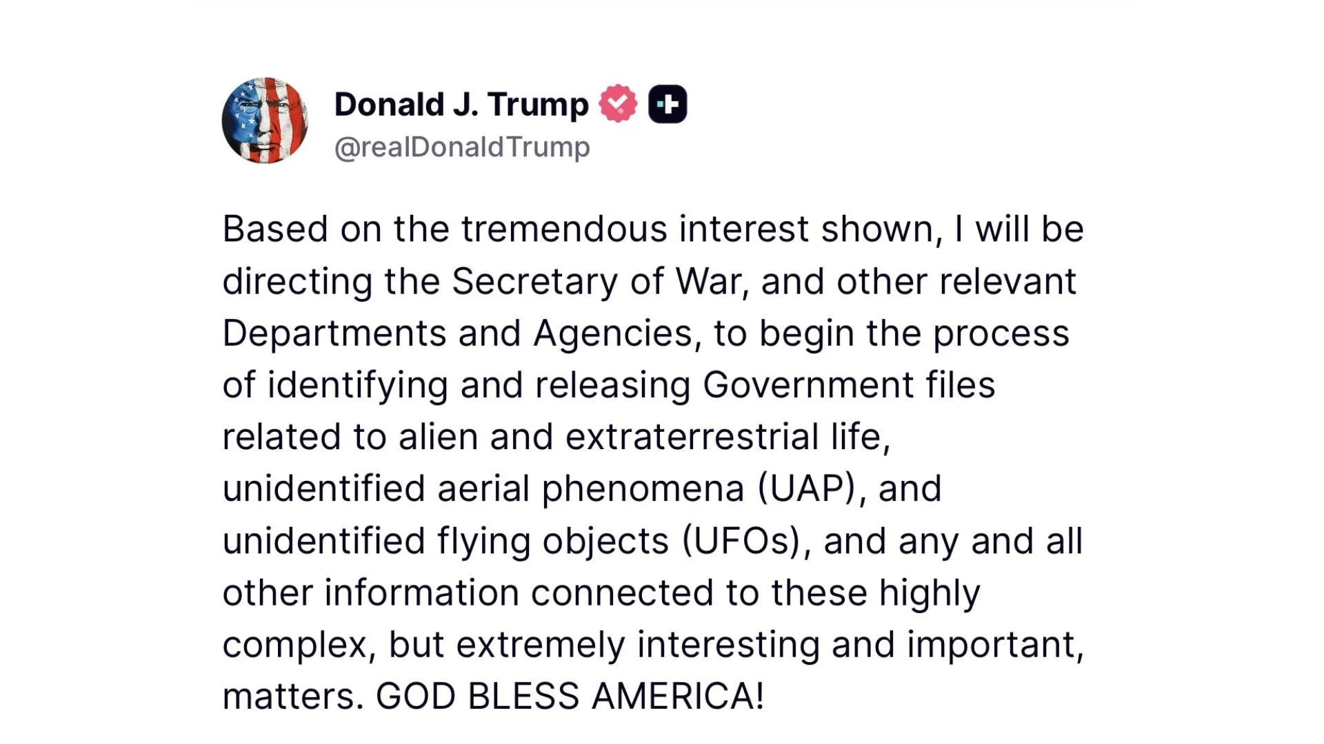 Trump autoriza divulgar archivos gubernamentales sobre vida extraterrestre y ovnis