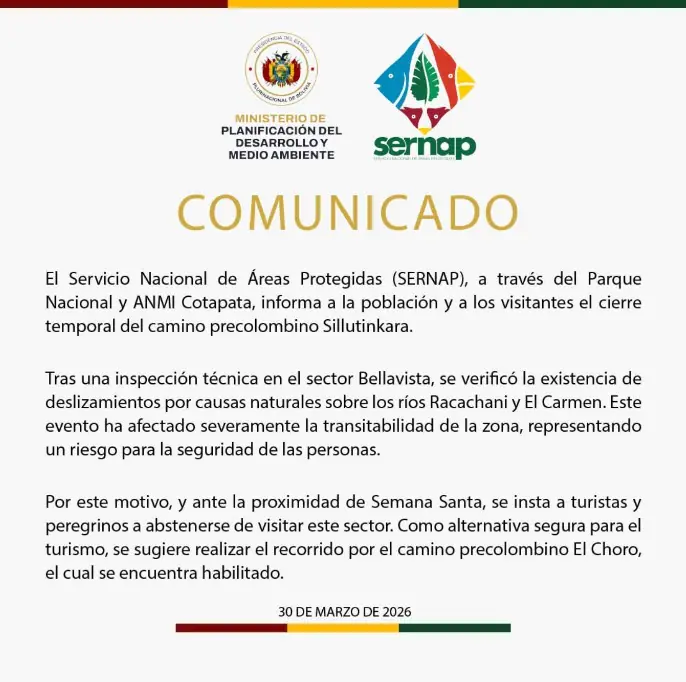 Sernap cierra temporal el camino precolombino Sillutinkara